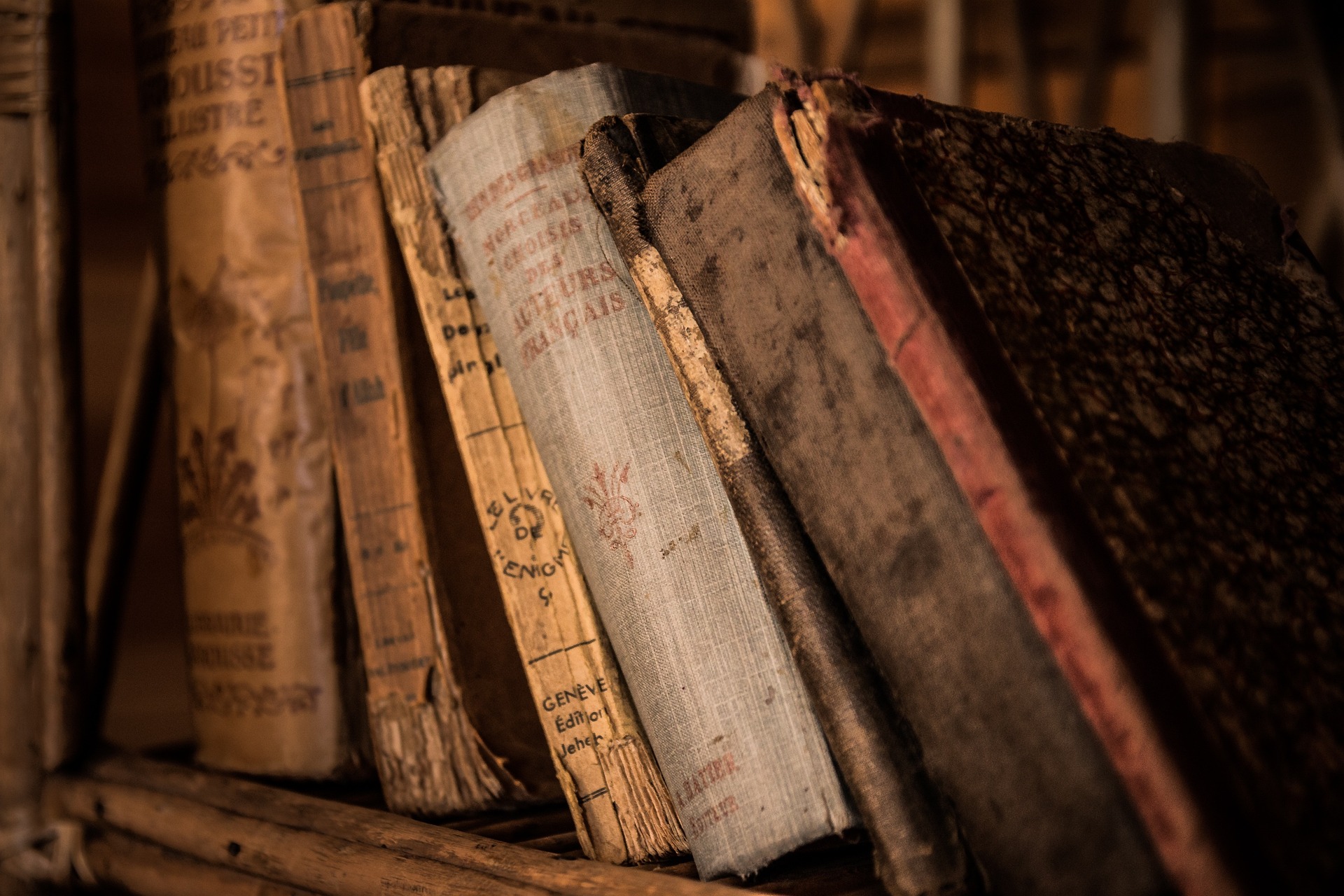 A short shelf of antique-looking books